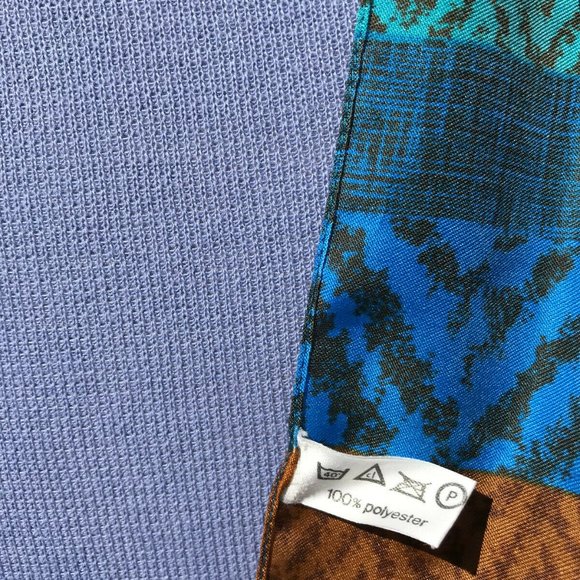 Blue & Tan Stripe Print Scarf Vintage Jean Pierre Robin Hair Bow Tie Headband - Picture 4 of 6